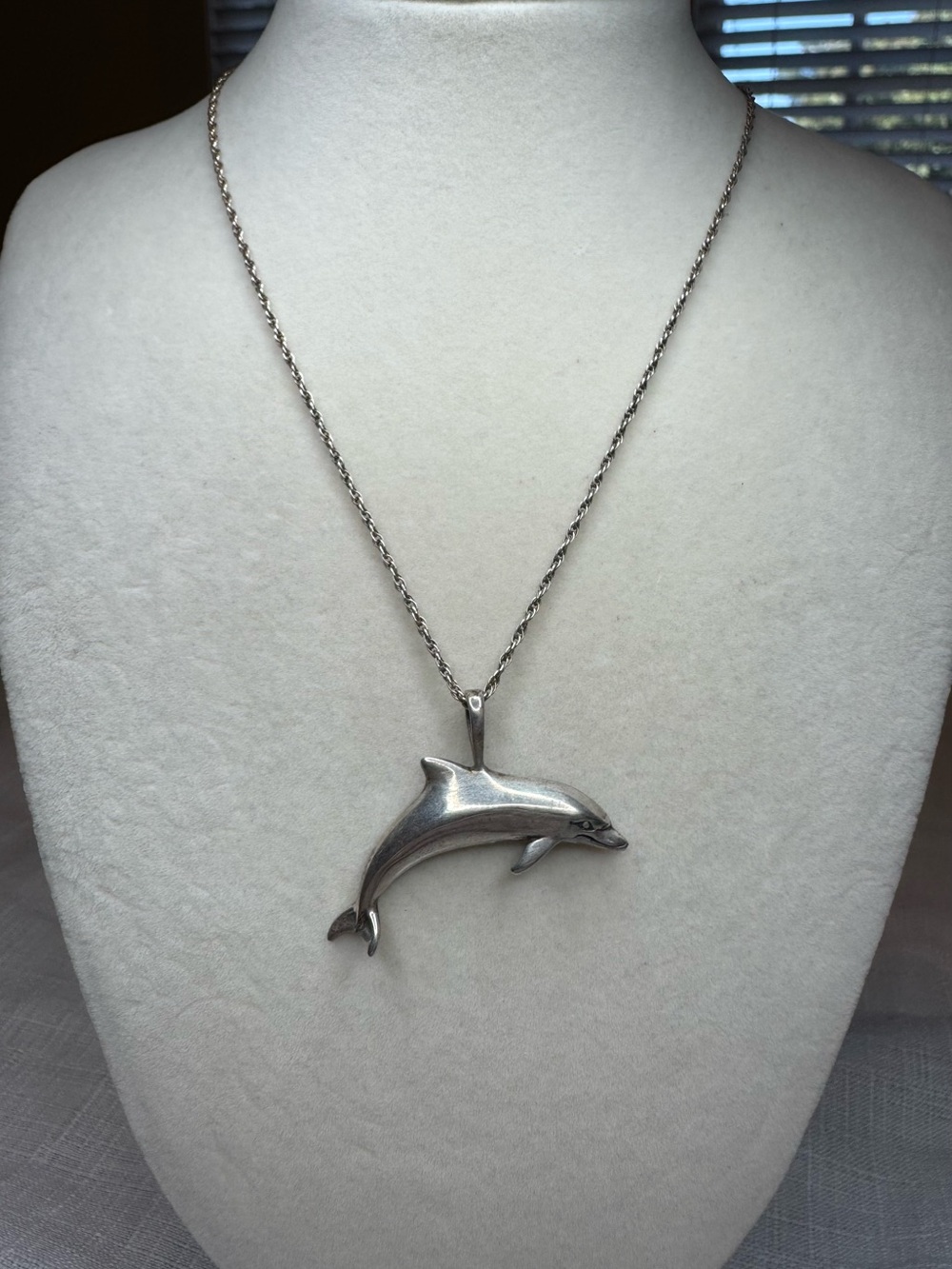 Vintage Sterling Silver Dolphin Pendant Necklace